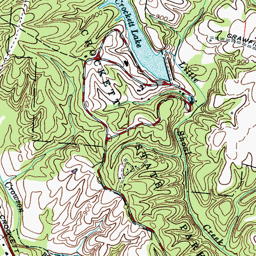Topographic Map of David Crockett State Park, TN