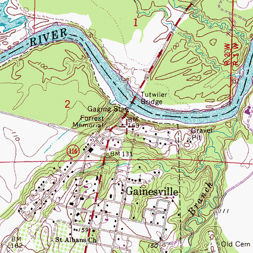 Topographic Map of Tutwiler Bridge, AL