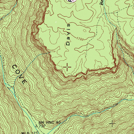 Topographic Map of Davis Point, TN