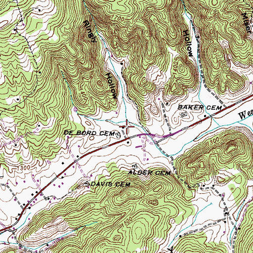 Topographic Map of De Bord Cemetery, TN