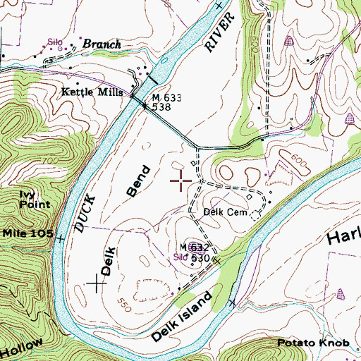 Topographic Map of Delk Bend, TN