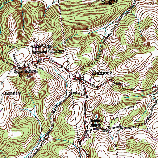 Topographic Map of Demory, TN