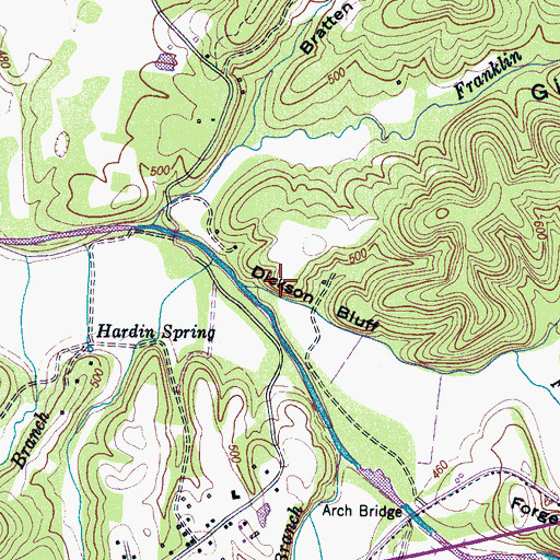Topographic Map of Dickson Bluff, TN