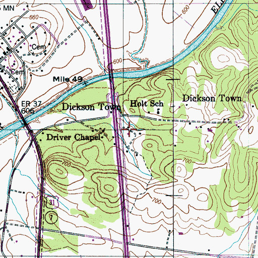 Topographic Map of Dickson Town, TN