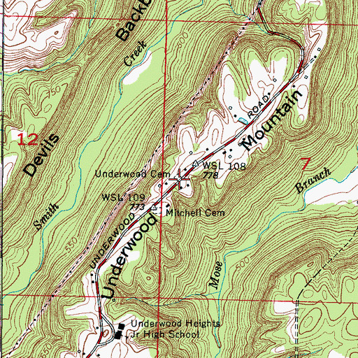 Topographic Map of Underwood Cemetery, AL