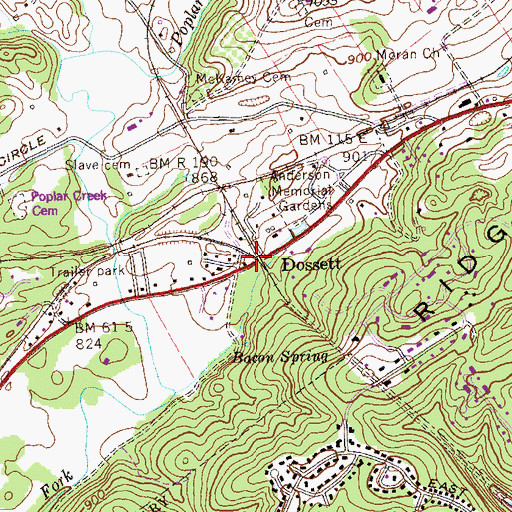 Topographic Map of Dossett, TN
