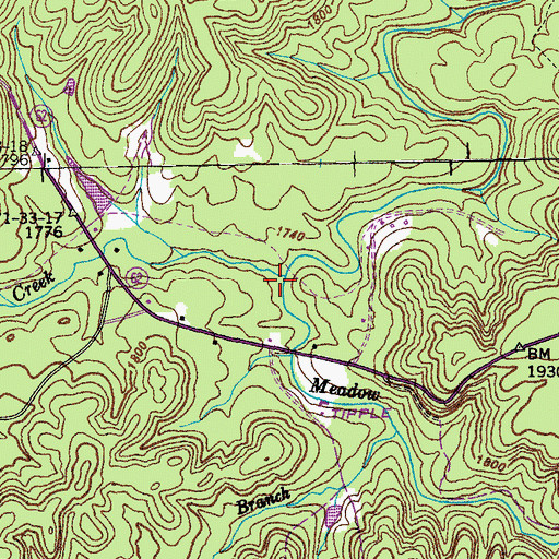 Topographic Map of Dripping Springs Creek, TN