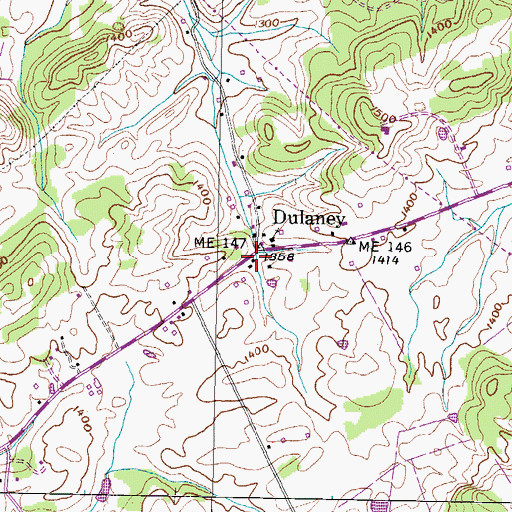 Topographic Map of Dulaney, TN