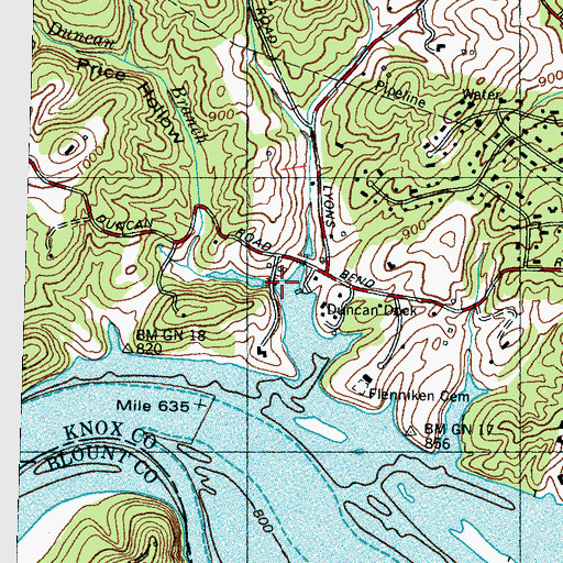 Topographic Map of Duncan Branch, TN