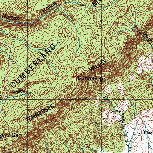 Topographic Map of Dunn Gap, TN