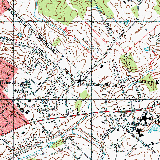 Topographic Map of East Maryville Baptist Church, TN