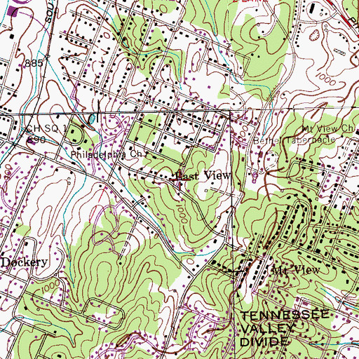 Topographic Map of East View, TN
