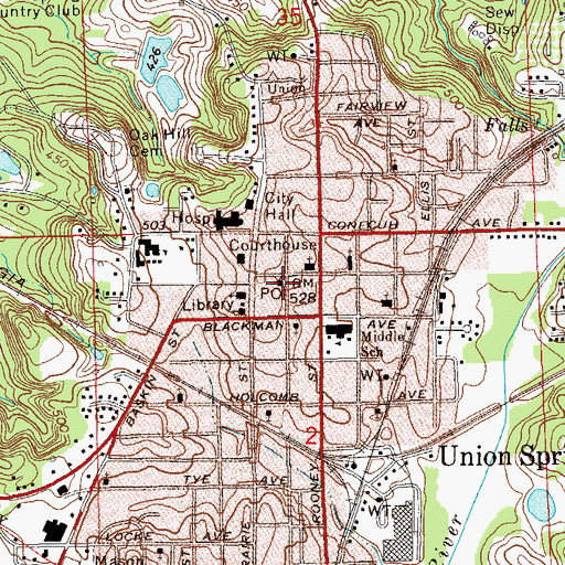 Topographic Map of Union Springs, AL