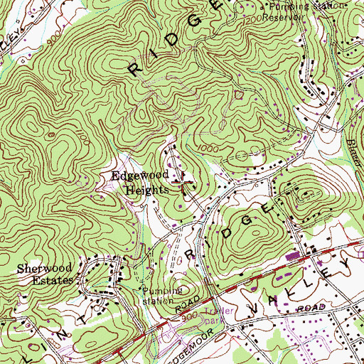 Topographic Map of Edgewood Heights, TN