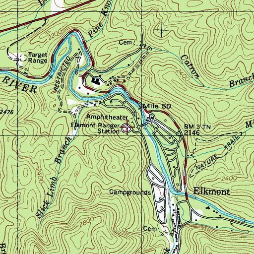 Topographic Map of Elkmont Ranger Station, TN