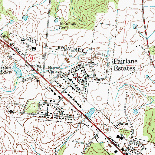 Topographic Map of Fairlane Estates, TN
