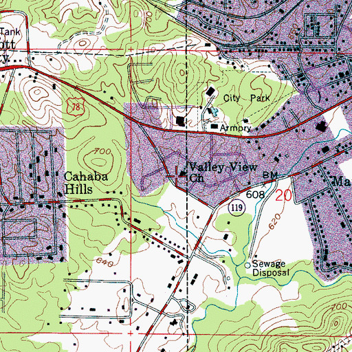 Topographic Map of Valley View Church, AL