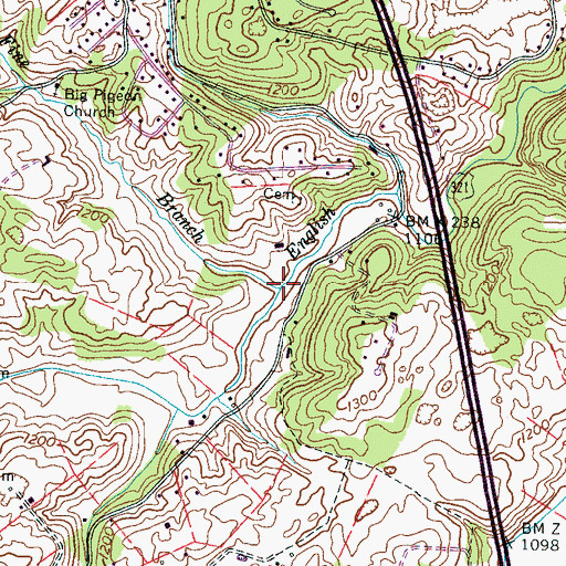 Topographic Map of Fine Branch, TN