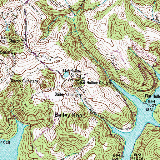 Topographic Map of Flat Hollow Church, TN