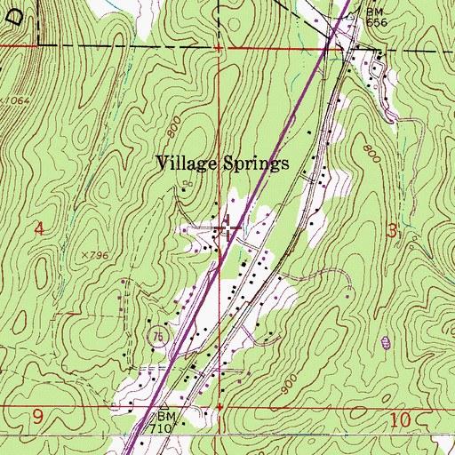 Topographic Map of Village Springs, AL