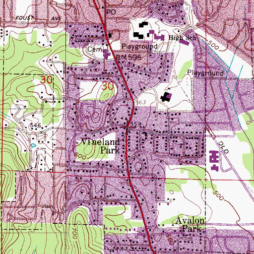 Topographic Map of Vineland Park, AL