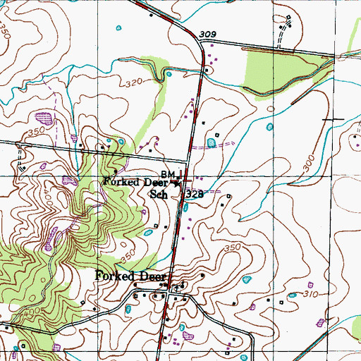 Topographic Map of Forked Deer School, TN