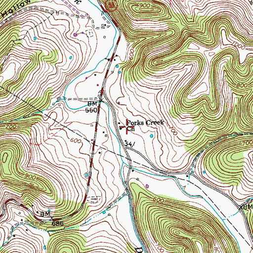 Topographic Map of Forks Creek Church, TN