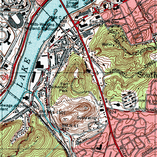 Topographic Map of Fort Dickerson Park, TN