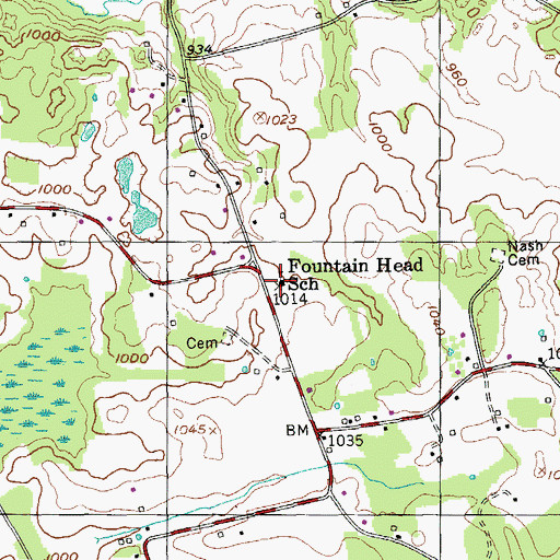 Topographic Map of Fountain Head School, TN