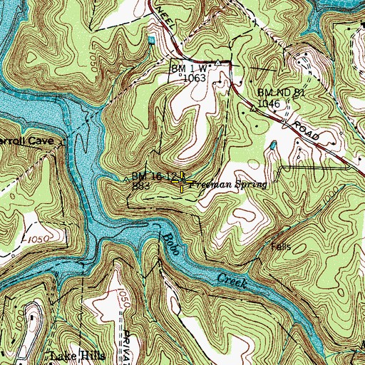 Topographic Map of Freeman Spring, TN