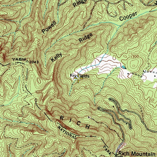 Topographic Map of Fry Fields, TN