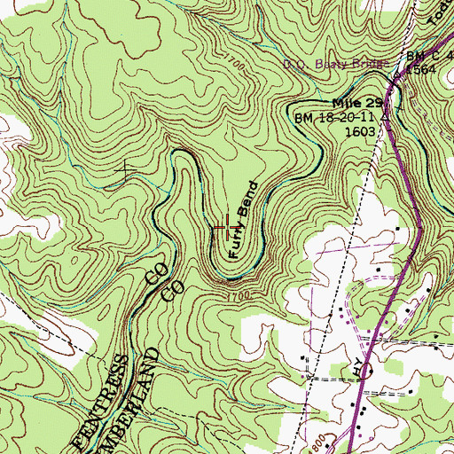 Topographic Map of Furry Bend, TN