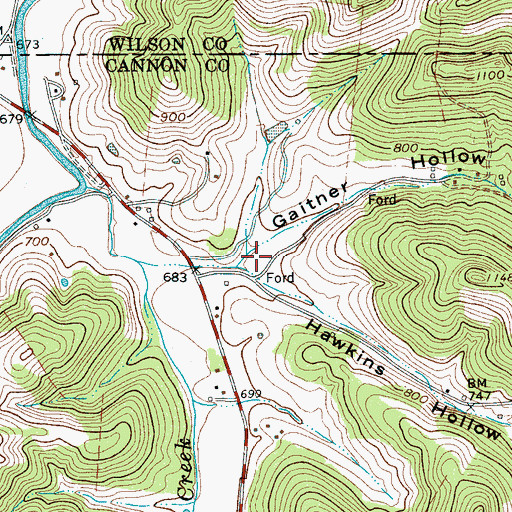 Topographic Map of Gaither Hollow, TN