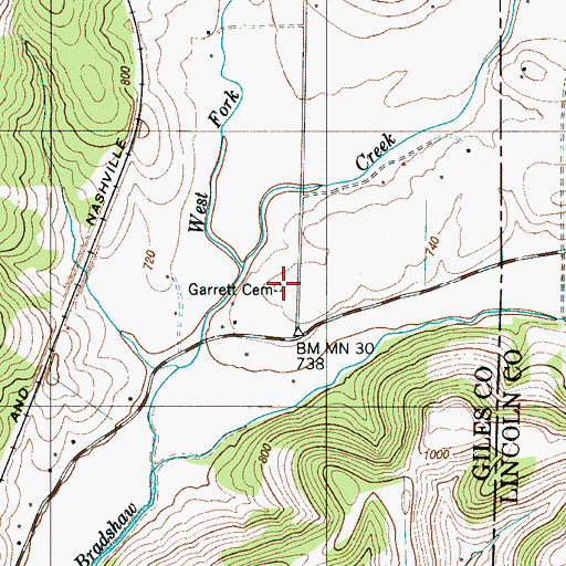 Topographic Map of Garrett Cemetery, TN