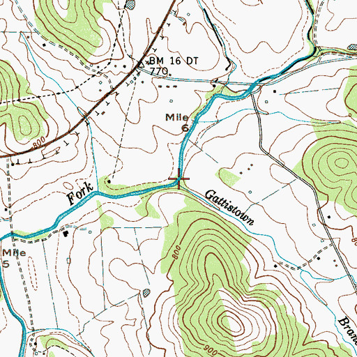 Topographic Map of Gattistown Branch, TN