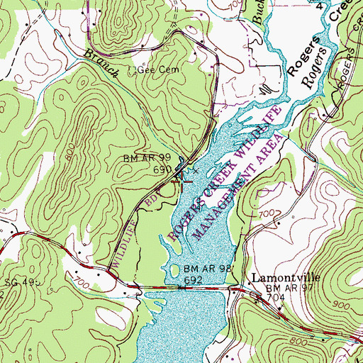 Topographic Map of Gee Branch, TN