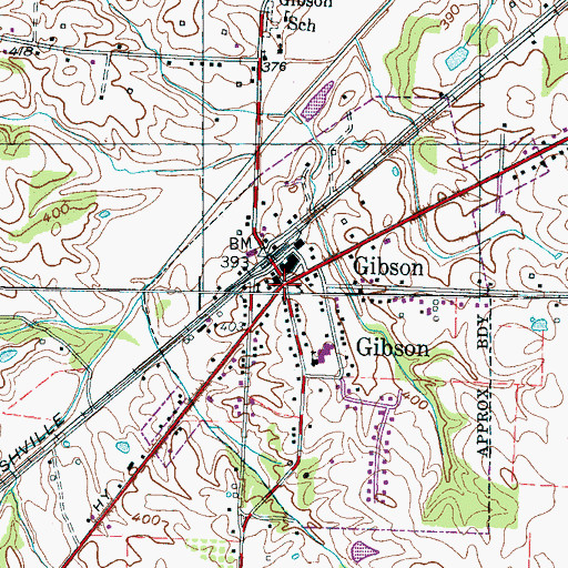 Topographic Map of Gibson, TN
