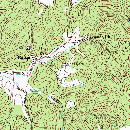 Topographic Map of Giles Cemetery, TN