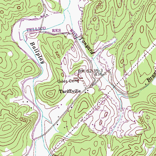 Topographic Map of Giles Cemetery, TN