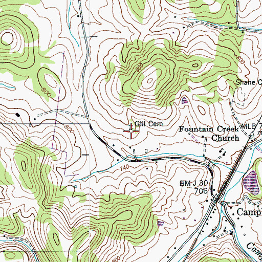 Topographic Map of Gill Cemetery, TN