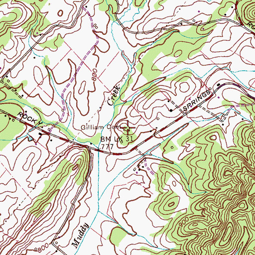 Topographic Map of Gilliam Cemetery, TN
