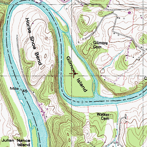 Topographic Map of Gilmore Island, TN