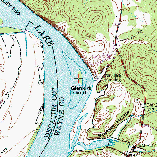 Topographic Map of Glenkirk Island, TN