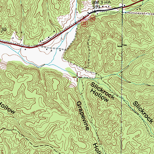 Topographic Map of Grapevine Hollow, TN