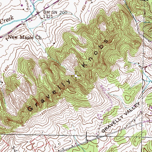 Topographic Map of Gravelly Knobs, TN