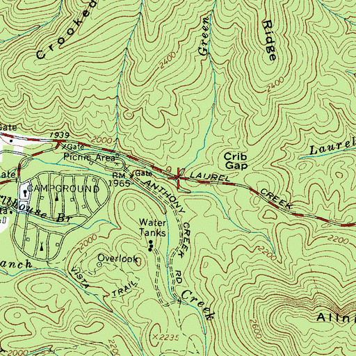 Topographic Map of Green Branch, TN