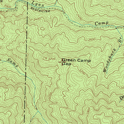 Topographic Map of Green Camp Gap, TN