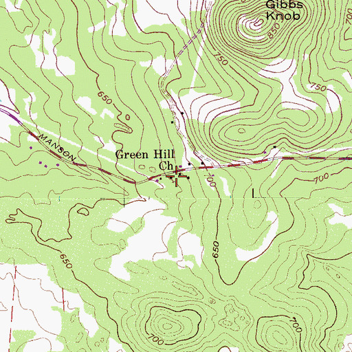 Topographic Map of Green Hill Church, TN