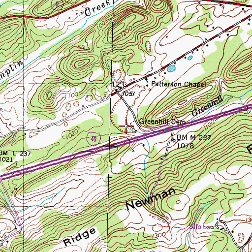 Topographic Map of Greenhill Branch, TN