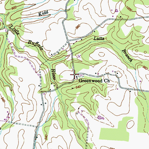Topographic Map of Greenwood Church, TN